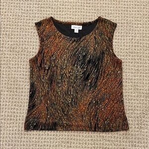 Coldwater Creek Black Orange and Gold Sleeveless Scoop Neck Fitted Tank Top